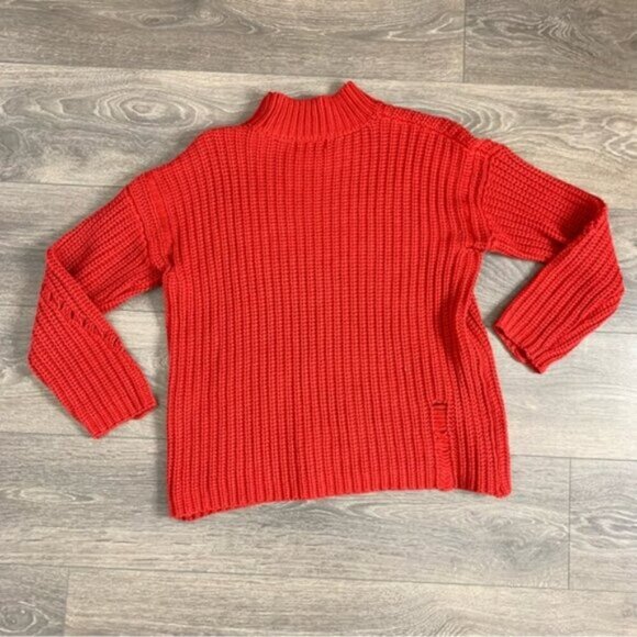 Revolve Lovers and Friends Clea Sweater Red Chunky Knit Shredded Distressed - Picture 11 of 11